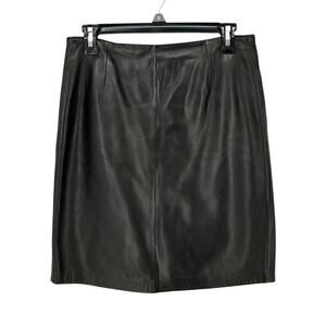 Siena Studio Skirt Petites 8P Black Leather Pencil Knee Length Zip Lined Vintage